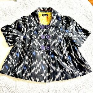 Anthropologie Taikonhu Black & Blue ikat women's cropped blazer/jacket Sz 2.